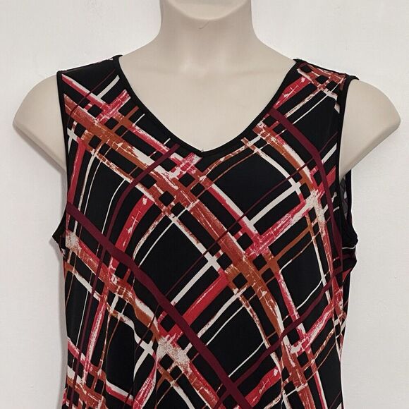 Luxology Women Dress 16 Black Red Jersey Knit Asymmetrical Hem Whimsigoth Grunge - Picture 2 of 14